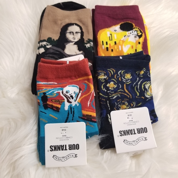 artist Accessories - 4 Pairs of Art Inspired Socks size 35-40 Gift Set Mona Lisa